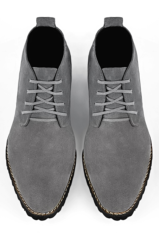 Dove grey dress ankle boots for men. Round toe. Flat rubber soles. Top view - Florence KOOIJMAN